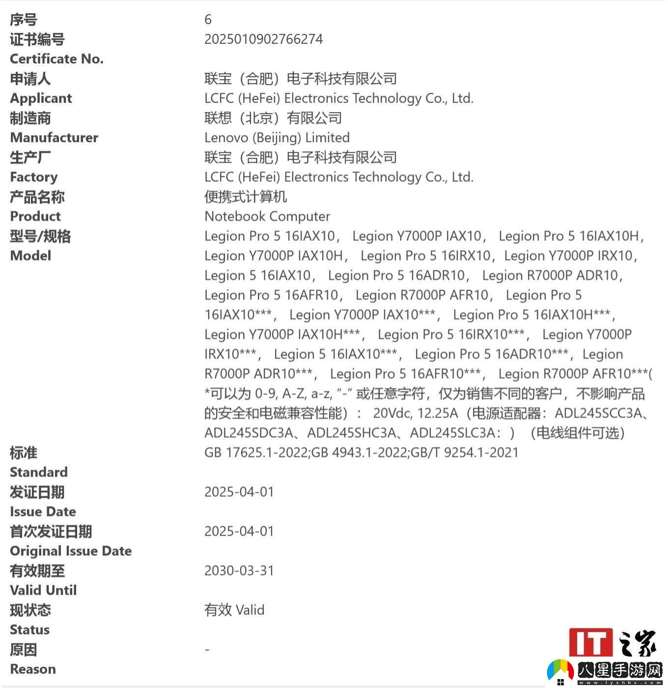 2025款聯(lián)想拯救者Legion游戲本Y7000P/R7000P獲3C認(rèn)證
